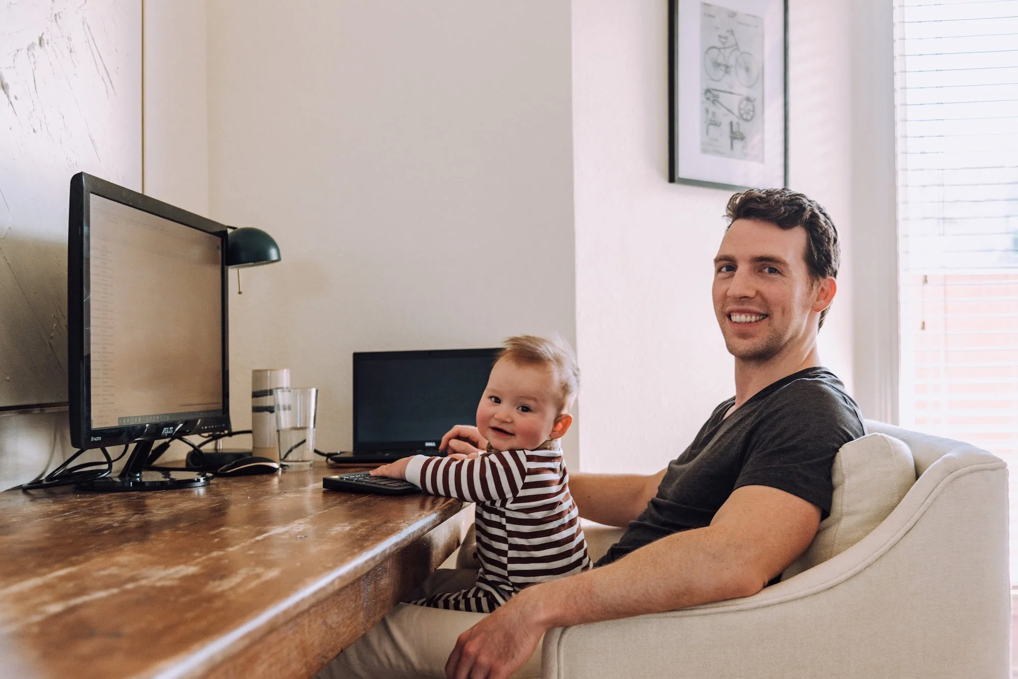 Harrison and his son James working.